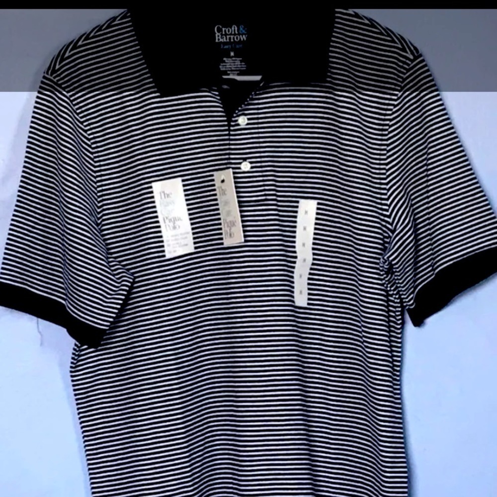 Croft and Barrow Navy Blue and White Stripe Polo​​​​